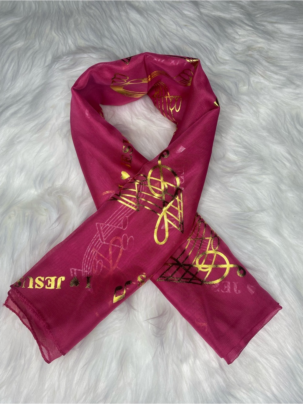 Fuchsia Scarf with Gold Toned Musical Accent